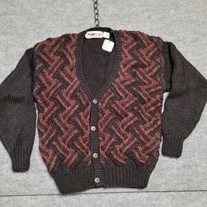 Men's Black and Red Patterned Sweater. XL